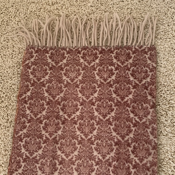 AMICALE PURE CASHMERE BURGUNDY TAN YELLOW ORANGE FRINGE TWO SIDED SCARF 62” - Picture 10 of 10